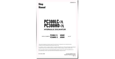 PC300HD-7L and PC300LC-7L (SN from A85001) Crawler Excavators (USA) Workshop Manual (CEBM009104)