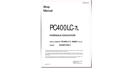 PC400LC-7L (SN from A86001) Crawler Excavators with SAA6D125E-3 engines (USA) Workshop Manual (CEBM012503)