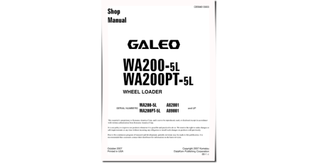 WA200-5-L 4WD Wheeled Loaders and WA200PT-5L Tool Cariers (Japan) Workshop Manual (CEBM013003)
