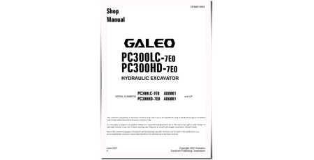 PC300HD-7 (SN from A86001) and PC300LC-7 (SN from A88001) Crawler Excavators (USA) Workshop Manual (CEBM016802)