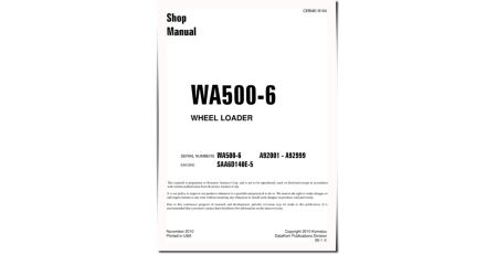 WA500-6 (SN from A92001) 4WD Wheeled Loaders with 6D140E-5 engines (USA) Workshop Manual (CEBM018104)