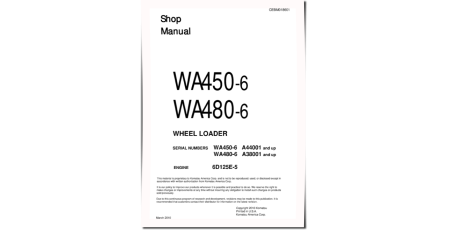WA450-6 and WA480-6 4WD Wheeled Loaders with 6D125E-5 engines (USA) Workshop Manual (CEBM018601)