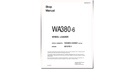 WA380-6 (SN from A54001) 4WD Wheeled Loaders with 6D107E-1 engines (USA) Workshop Manual (CEBM022703)
