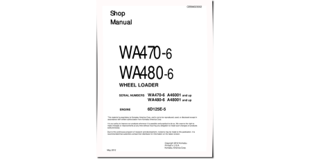 WA470-6 and WA480-6 4WD Wheeled Loaders with 6D125E-5 engines (USA) Workshop Manual (CEBM023002)
