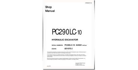 PC290LC-10 (SN from A25001) Crawler Excavators with 6D107E-2 engines (USA) Workshop Manual (CEBM025103)