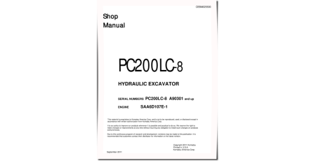 PC200LC-8 (SN from A90301) Crawler Excavators with SAA6D107E-1 engines (USA) Workshop Manual (CEBM025500)