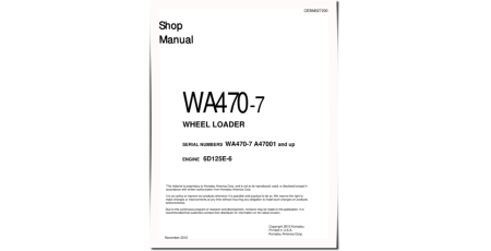 WA470-7 (SN from A47001) 4WD Wheeled Loaders with 6D125E-6 engines (USA) Workshop Manual (CEBM027200)