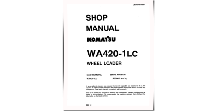 WA420-1-LC (SN from A25001) 4WD Wheeled Loaders (Japan) Workshop Manual (CEBMW24020)