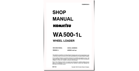 WA500-1-L (SN from A20854) 4WD Wheeled Loaders (USA) Workshop Manual (CEBMW25010)