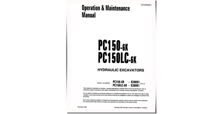 PC150-6K and PC150LC-6K (SN: K30001-32000) Crawler Excavators (UK) Operate and Maintenance manual (EEAD008801)