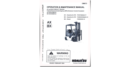 AX20 FG15/18(H)(S)-17; BX20 FD20/25/30-14; FG20/25/30(H)(S)-14 Diesel/LPG Forklift Truck Operate and Maintenance manual (OM073)