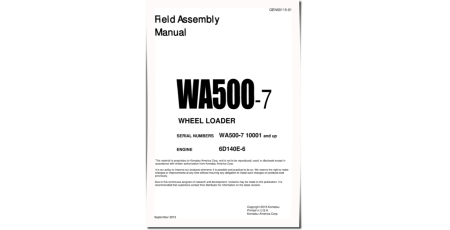 WA500-7 (SN from 10001) 4WD Wheeled Loaders with 6D140E-6 engines (Japan) Field Assembly Manual (GEN00115-01)