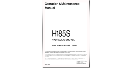 (Demag) H185S (SN: 6111) Hydraulic Shovels (Germany) Operate and Maintenance manual (H185S06111OMM)