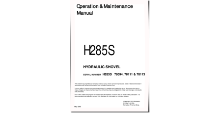 (Demag) H285S (SN: 78094, 78111, 78113) Hydraulic Shovels (Germany) Operate and Maintenance manual (H285S78094OMM)