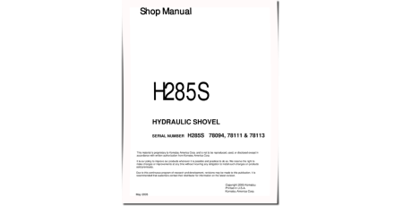 (Demag) H285S (SN: 78094, 78111, 78113) Hydraulic Shovels (Germany) Workshop Manual (H285S78094SM)