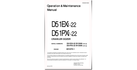 D51EXI-22 and D51PXI-22 (SN from B13500) Crawler Dozers (Brazilia) Operate and Maintenance manual (KEAM019300)
