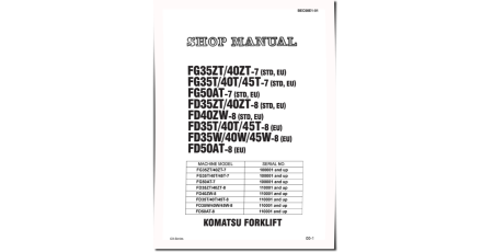 FD35T/W/ZT-8, FD40(Z)T/W-8, FD45T/W/AT-8 Diesel; FG35(Z)T-7, FG40(Z)T-7, FG45(A)T-7 LPG Forklift Truck Shop Manual (BEC08E1-01)