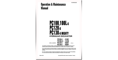 PC100-6 (SN: 41401-45220), PC120-6 (SN: 50201-57498) Crawler Excavators (Japan) Operate and Maintenance manual (SEAD002205)