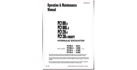 PC100-6(SN:45221-46058),PC100L-6(SN:15200-15233),PC120-6,PC130-6 Crawler Excavators Operate and Maintenance manual (SEAD002207)