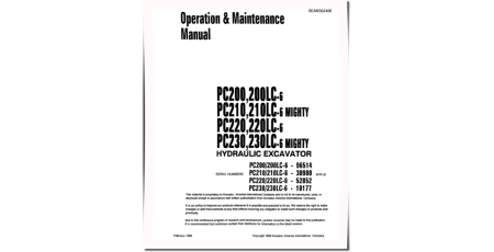 PC200(LC)-6, PC210(LC)-6, PC220(LC)-6, PC230(LC)-6 Crawler Excavators Operate and Maintenance manual (SEAD002406)