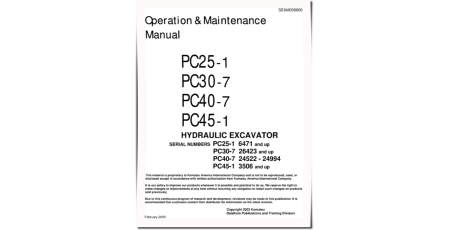 PC25-1(SN:06471-),PC30-7(SN:26423-), PC40-7(SN:24522-24994),PC45-1(SN:03506-) Excavator Operate&Maintenance manual (SEAD006600)