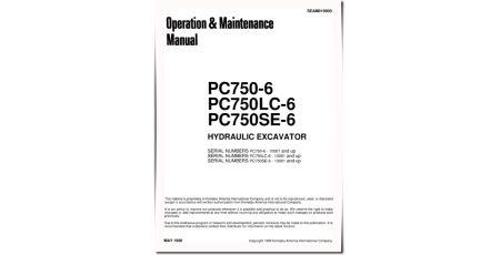 PC750-6, PC750LC-6, PC750SE-6 (SN: 10001-10238) Crawler Excavators (Japan) Operate and Maintenance manual (SEAD010900)