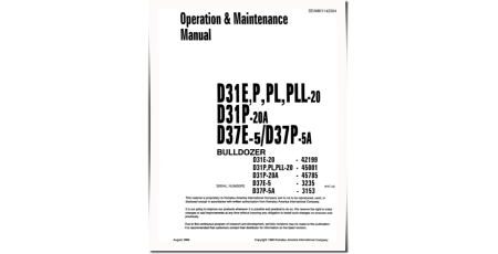 D31E-20, D31P-20(A), D31PL-20, D31PLL-20, D37E-5(A) Crawler Dozers (Japan) Operate and Maintenance manual (SEAD01142004)