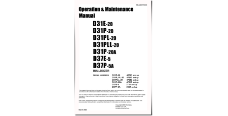 D31E-20, D31P-20(A), D31PL-20, D31PLL-20, D37E-5(A) Crawler Dozers (Japan) Operate and Maintenance manual (SEAD015400)