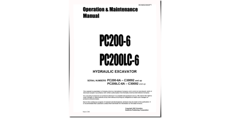 PC200-6-A and PC200LC-6-A (SN: C30092-) Crawler Excavators Operate and Maintenance manual (SEAD023800PT)