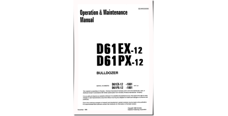 D61EX-12 (SN: 01001-01105), D61PX-12 (SN: 01001-01111) Crawler Dozers (Japan) Operate and Maintenance manual (SEAD035000)