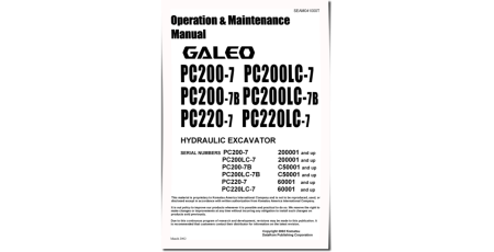 PC200-7, PC200-7-B, PC200LC-7, PC200LC-7-B, PC220-7, PC220LC-7 Crawler Excavator Operate and Maintenance manual (SEAD041000)