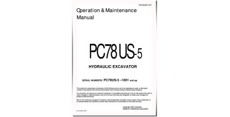 PC78US-5 (SN: 01001-04000) Crawler Excavators (Japan) Operate and Maintenance manual (SEAD046100T)