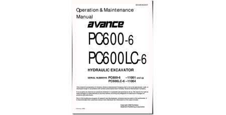PC600-6 (SN from 11001), PC600LC-6 (SN from 11064) Crawler Excavators Operate and Maintenance manual (SEAD046200)