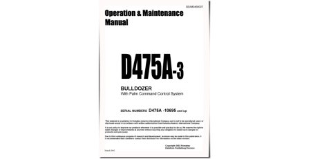 D475A-3 (SN from 10695) Crawler Dozer w.Palm Command Control System (Japan) Operate and Maintenance manual (SEAD046800)