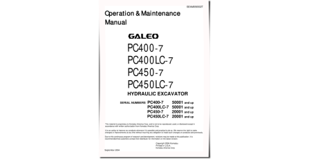 PC400(LC)-7 (SN:50001-50287), PC450(LC)-7 (SN:20001-20234) Crawler Excavators Operate and Maintenance manual (SEAD056502)