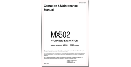 MX502 (SN from 6Y7038) Compact Excavators (Japan) Operate and Maintenance manual (SEAD061700)