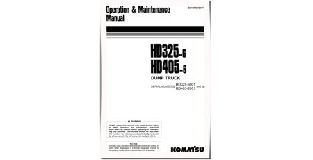 HD325-6 (SN: 06001-06187), HD405-6 (SN: 02001-02086) Rigid Dump Trucks (Japan) Operate and Maintenance manual (SEAM000817T)