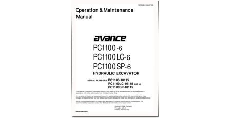 PC1100-6, PC1100LC-6, PC1100SP-6 (SN: 10115-) Crawler Excavators (Japan) Operate and Maintenance manual (SEAM018304T-00)