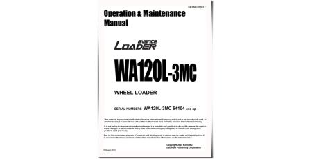 WA120L-3-MC (SN from 54104) 4WD Wheeled Loaders (Japan) Operate and Maintenance manual (SEAM038301T)