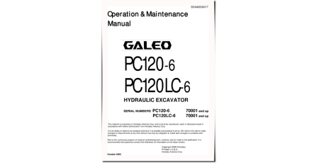 PC120-6 (SN from 70001) and PC120LC-6 (SN from 70001) Crawler Excavators (Japan) Operate and Maintenance manual (SEAM063601TD)