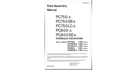 PC750-6,PC750LC-6,PC750SE-6 (SN:11001-), PC800-6,PC800SE-6 (SN:31001-) Crawler Excavators Field Assembly Manual (SEAWD01803)
