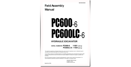 PC600-6 and PC600LC-6 (SN: 11001-11106) Crawler Excavators (Japan) Field Assembly Manual (SEAWD02802)