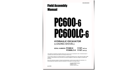 PC600-6 and PC600LC-6 (SN from 11107) Crawler Excavators (Japan) Field Assembly Manual (SEAWD04900)