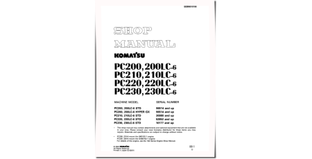PC200(LC)-6(SN:96514-), PC210(LC)-6(SN:30980-), PC220(LC)-6(SN:52852-), PC230(LC)-6 Crawler Excavators Shop Manual (SEBD010106)