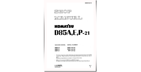 D85A-21, D85E-21 (SN from 35001) and D85P-21 (SN from 03001) Crawler Dozers (Japan) Workshop Manual (SEBD01542110)