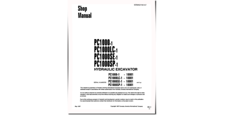 PC1000-1, PC1000LC-1 and PC1000SE-1 (SN: 10001-) Crawler Excavators (Japan) Workshop Manual (SEBD021N0107)