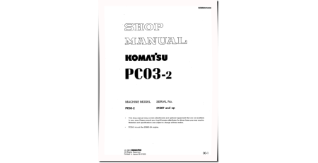 PC03-2 (SN from 21587) Crawler Excavators (Japan) Workshop Manual (SEBD025000)