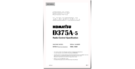 D375A-5 Crawler Dozers RADIO CONTROL (Japan) Workshop Manual (SEBD028900)