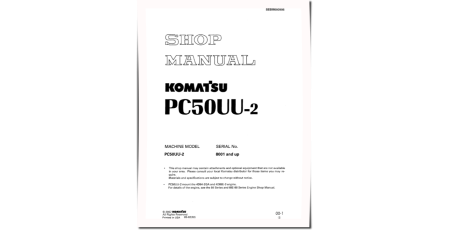 PC50UU-2 (SN from 08001) Crawler Excavators (Japan) Workshop Manual (SEBM000906)