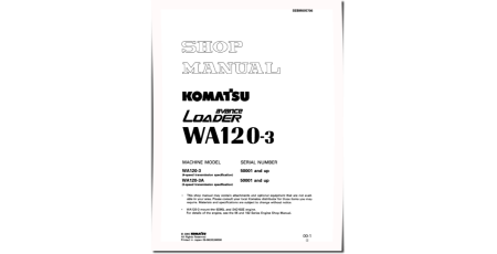 WA120-3 (SN from 50001) and WA120-3A (SN from 50001) 4WD Wheeled Loaders (Europe) Workshop Manual (SEBM005706)
